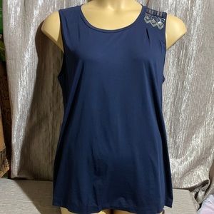 J. Crew Tank Top Blouse  XL Dark Navy Blue Beaded Sleeveless Pullover Stretchy